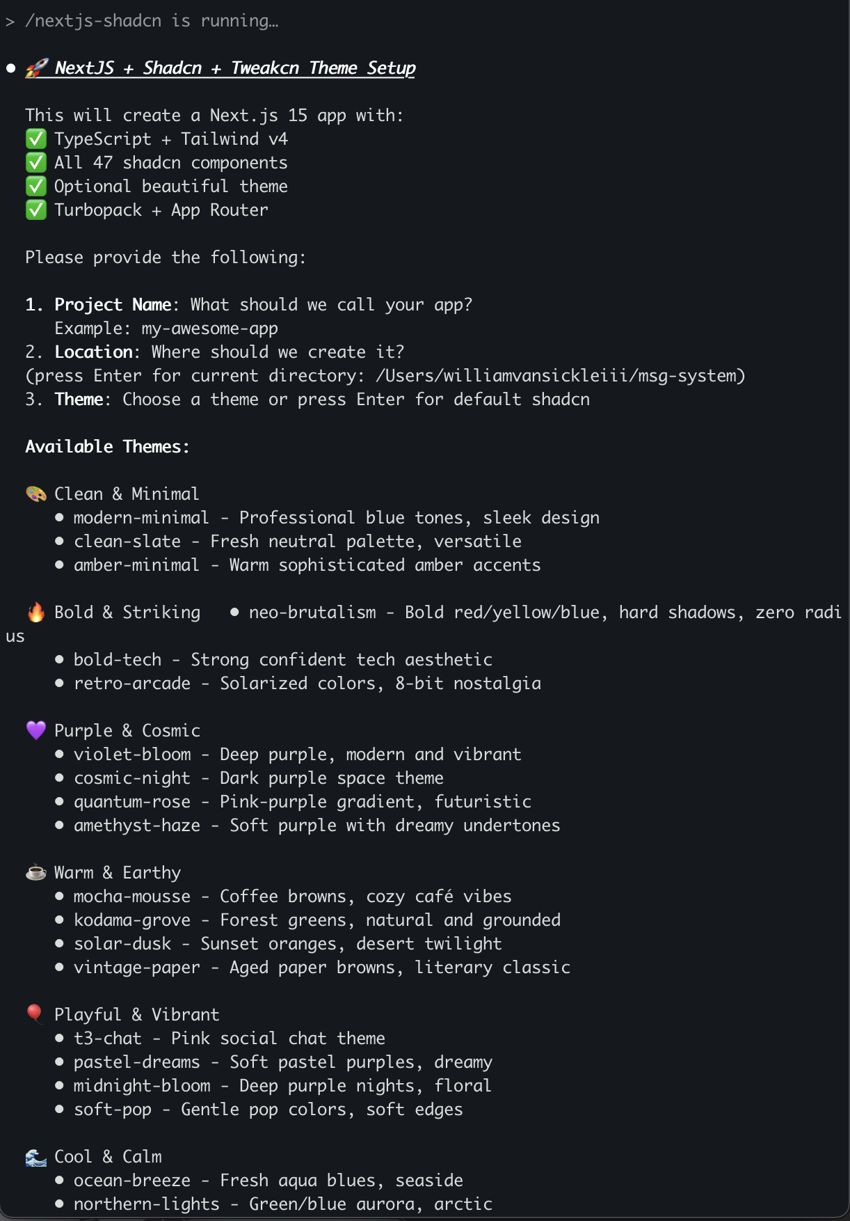 Claude Code command interface showing 24 organized theme options